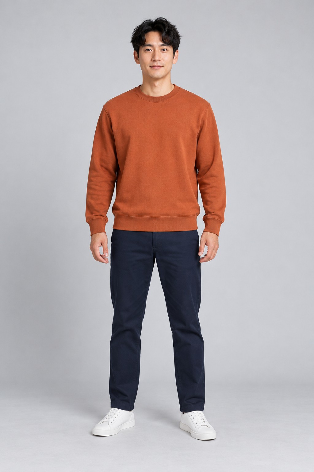 Concert input portrait Fictional adult in an orange sweater, the input photo